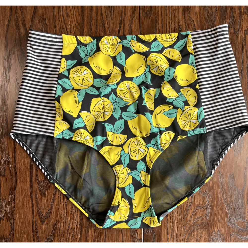 Torrid 0 Lemon Stripe Smooth Bikini Bottoms High Waist Retro Swim